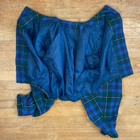 Vintage Wool Suit Set Size Medium 80s Blue Plaid Skirt & Cropped Jacket Plaid w - Picture 9 of 9